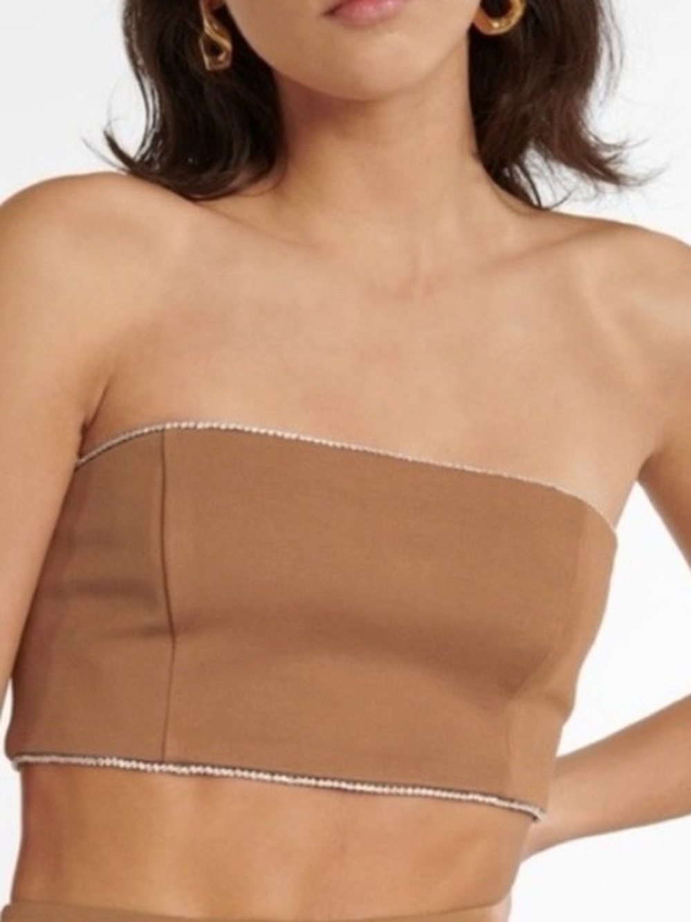 STAUD Lilies embellished bandeau top in brown size M